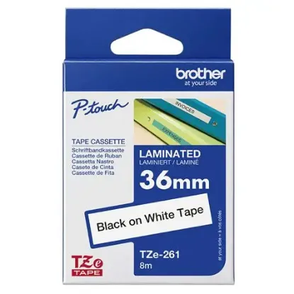 Picture of Brother Tze-261 Black Print on White Laminated Label Tape