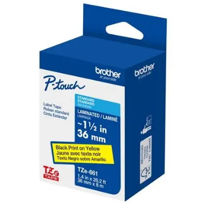 Picture of Brother Tze-661 Black Print on Yellow Laminated Label Tape