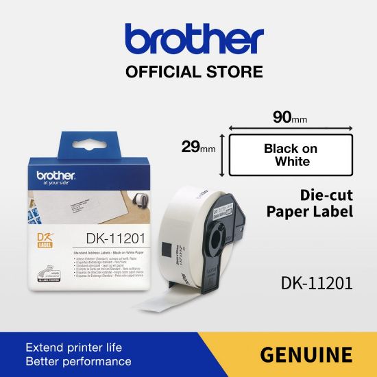 Picture of Genuine Brother DK-11201 Label Roll – Black on White, 29mm x 90mm