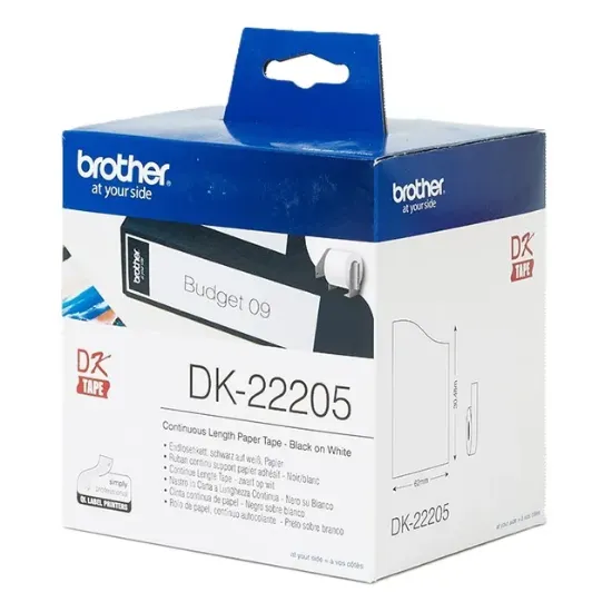 Picture of Genuine Brother DK-22205 Continuous Paper Label Roll – Black on White, 62mm
