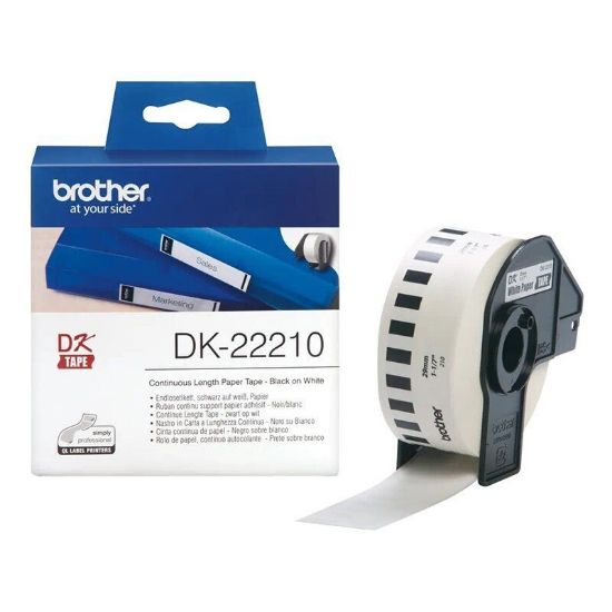 Picture of Genuine Brother DK-22210 Continuous Paper Label Roll – Black on White, 29mm wide