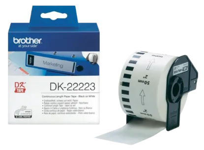 Picture of Genuine Brother DK-22223 Continuous Paper Label Roll – Black on White, 50mm wide