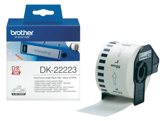 Picture of Genuine Brother DK-22223 Continuous Paper Label Roll – Black on White, 50mm wide