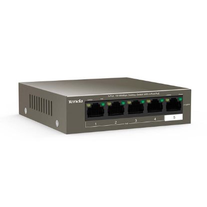 صورة TENDA TEF1105P-4-63W 5-Port 10/100Mbps Desktop Switch with 4-Port PoE - Network Switch