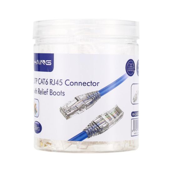 صورة HAING HI-CAT6-URB UTP CAT6 RJ45 Connector with Relief Boots 50 Pcs