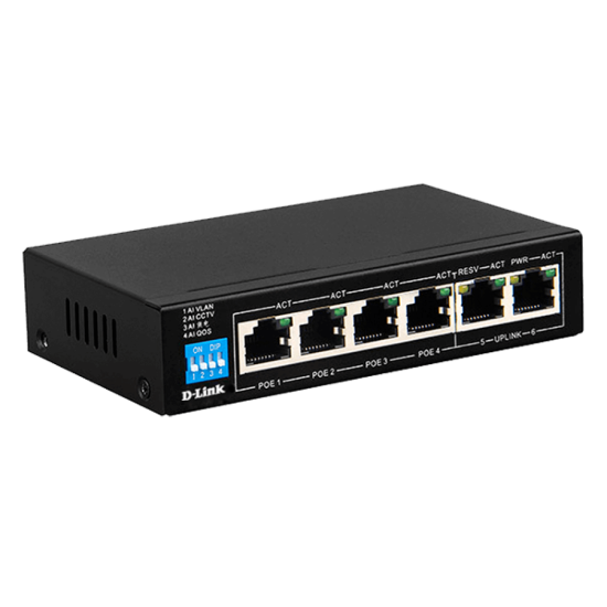 Picture of D-Link DGS-F1006P-E 6-Port 10/100/1000 Switch with 4 PoE Ports and 2 Uplink Ports