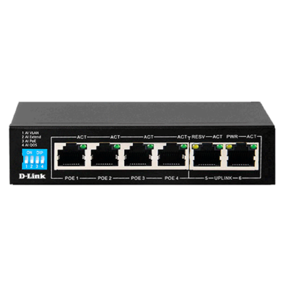 صورة D-Link DES-F1006P-E/B 6-Port 10/100 Switch with 4 PoE Ports and 2 Uplink Ports UK Plug