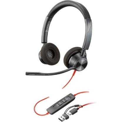 Picture of Poly Blackwire 3320 Wired Dual-Ear Boom Mic USB-C Headset + USB-C/A Adapter Noise-Canceling Mic