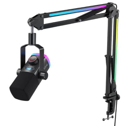 صورة FIFINE AmpliGame AM8PROT USB/XLR Dynamic Microphone Kit with RGB Boom Arm Stand - Black