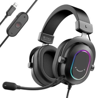 Picture of FIFINE AmpliGame H6 USB Gaming Headset RGB 7.1 Surround Sound & EQ Controls - Black