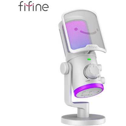 صورة Fifine Ampligame AM6W USB Condenser Mic with Game/Chat Mix & Noise Suppression - White