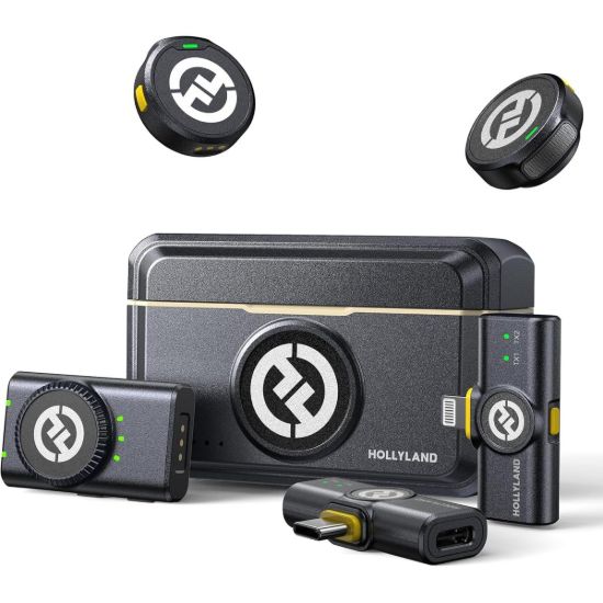 صورة Hollyland LARK M2 COMBO 2-Person Wireless Universal Microphone System - Shine Charcoal