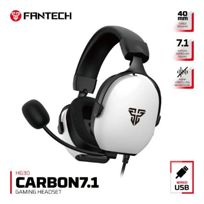 صورة Fantech HG30 7.1 Virtual Surround USB Gaming Headset Noise Cancelling Mic - White