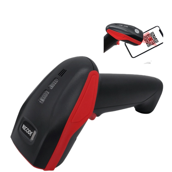 Picture of RiCODE AK277B 2D Wireless Barcode Scanner - 2.4G Interface, CMOS Sensor, Hands-Free Design, Red & Black