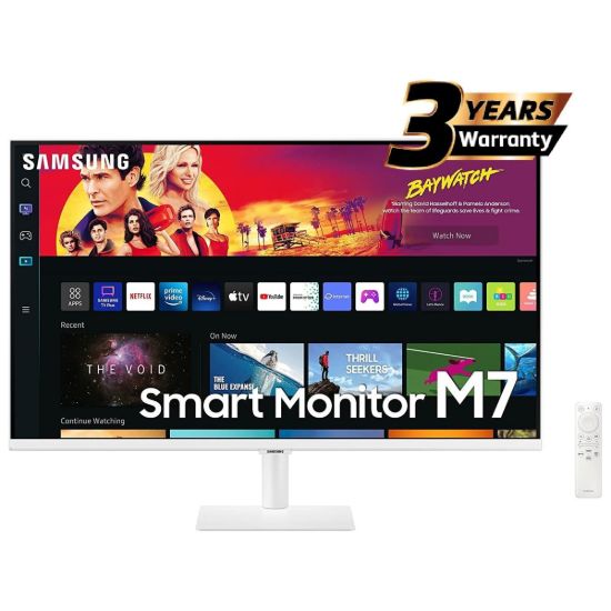 صورة شاشة سامسونج الذكية M7 (BM701) مقاس 32 بوصة - دقة 4K UHD، HDR10+، سماعات مدمجة، 4ms (GTG)، مليار لون، منفذ USB-C، بث Netflix وYouTube وApple TV، لون أبيض