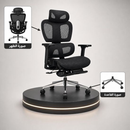 Picture of Black Office Chair with Leg Rest, Back and Neck Support