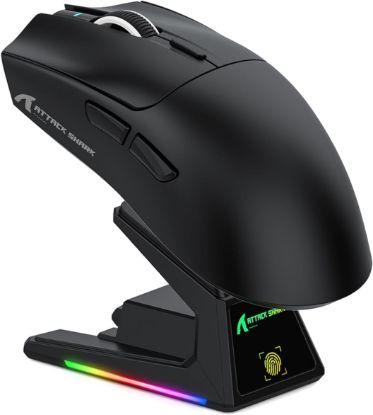صورة ماوس قيمنق لاسلكي ثلاثي الأوضاع ATTACK SHARK V3 PRO - أسود، مع قاعدة شحن بإضاءة RGB