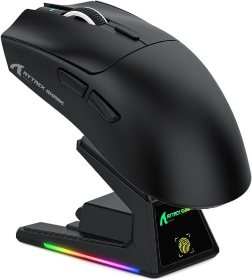 صورة ماوس قيمنق لاسلكي ثلاثي الأوضاع ATTACK SHARK V3 PRO - أسود، مع قاعدة شحن بإضاءة RGB