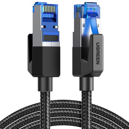 صورة كابل إيثرنت UGREEN Cat 8 مجدول - موصلات RJ45، طول 15 متر، سرعة 40Gbps، تردد 2000MHz، تدريع F/FTP، لون أسود