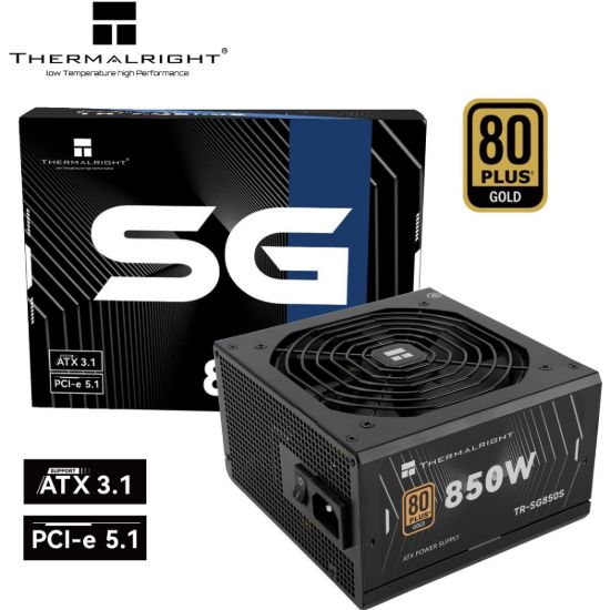 صورة مزود طاقة Thermalright SG-850S جولد بقدرة 850W بكابل ثابت بشهادة 80 Plus Gold - ATX 3.1 (PCIe 5.1)، مروحة ذكية