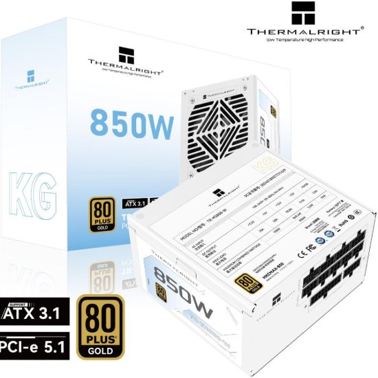 صورة مزود طاقة Thermalright KG-850-W جولد بقدرة 850W معياري بالكامل بشهادة 80 Plus Gold - ATX 3.1 (PCIe 5.1)، مروحة ذكية، لون أبيض