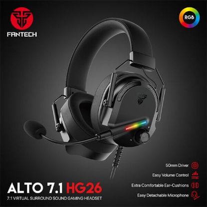 صورة سماعة قيمنق سلكية Fantech ALTO HG26 بصوت محيطي افتراضي 7.1 عبر USB، مريحة للغاية - تأثيرات إضاءة RGB، ميكروفون قابل للفصل بإلغاء الضوضاء، تحكم بمستوى الصوت على السماعة