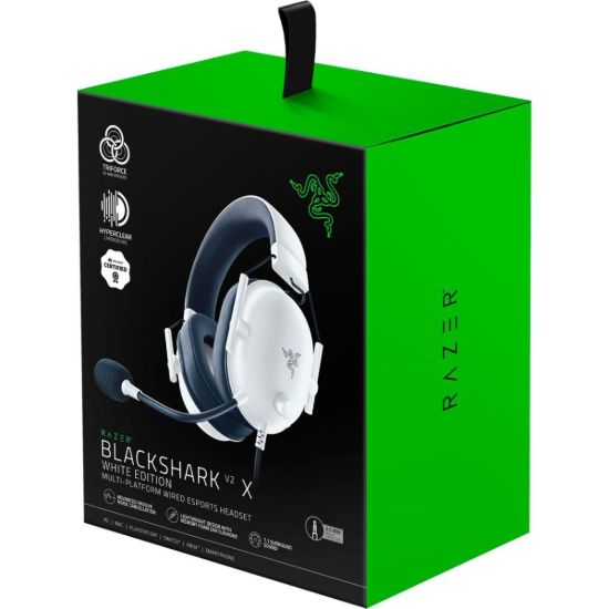 صورة سماعة قيمنق سلكية خفيفة الوزن Razer BlackShark V2 X بصوت محيطي 7.1 (منفذ 3.5mm) - إصدار White، ميكروفون Hyperclear Cardioid، متعددة المنصات PC وMac وPS4 وXbox ونينتندو