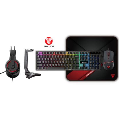 صورة طقم FANTECH P51 Power Bundle للألعاب 5 في 1 (سلكي، أسود) - لوحة مفاتيح + ماوس + سماعة + ماوس باد + حامل سماعة