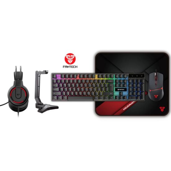 صورة طقم FANTECH P51 Power Bundle للألعاب 5 في 1 (سلكي، أسود) - لوحة مفاتيح + ماوس + سماعة + ماوس باد + حامل سماعة