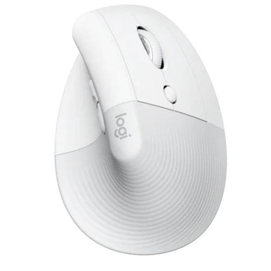 صورة ماوس Logitech Lift لاسلكي عمودي مريح متطور بحساس بصري (2.4 جيجاهرتز وبلوتوث) - لون Off White، نقرات هادئة، 6 أزرار