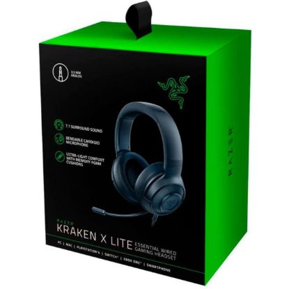 صورة سماعة قيمنق سلكية خفيفة الوزن Razer Kraken X Lite (منفذ 3.5mm) - صوت محيطي 7.1، ميكروفون قابل للثني بإلغاء الضوضاء، متعددة المنصات PC وPS4 وXbox ونينتندو