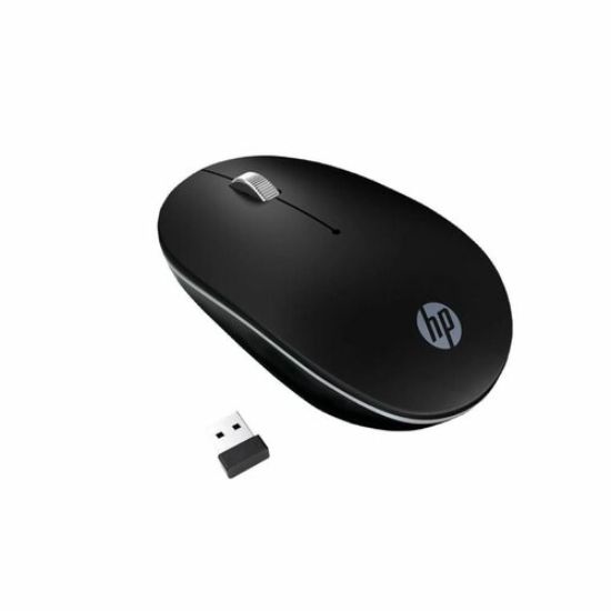 صورة ماوس HP S1500 لاسلكي بحساس بصري ودقة 1600 DPI عبر USB بتردد 2.4 جيجاهرتز - صامت (بدون صوت نقر)، لون أسود، يشمل بطارية