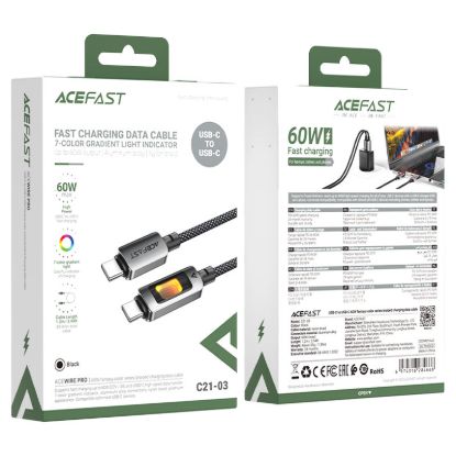 صورة كيبل بيانات ACEFAST C30-03 سيليكون شحن سريع 240 واط من USB-C إلى USB-C - أسود