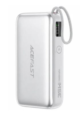 صورة باور بانك ACEFAST M32 بسعة 10000 مللي أمبير وقدرة 35 واط مع كيبل USB-C قابل للسحب - فضي
