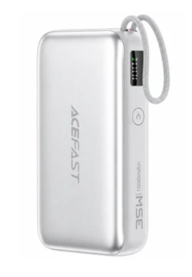 صورة باور بانك ACEFAST M32 بسعة 10000 مللي أمبير وقدرة 35 واط مع كيبل USB-C قابل للسحب - فضي