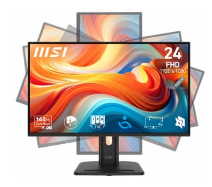 صورة شاشة مكتبية MSI Pro MP245PG E14 مقاس 24 إنش IPS بدقة Full HD، 144 هرتز، 1ms، دعم AdaptiveSync، منافذ HDMI وDisplayPort وVGA، سماعة، حامل قابل للتعديل