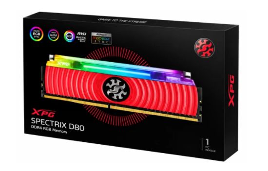 صورة رام ADATA XPG SPECTRIX D80 بسعة 8 جيجابايت DDR4 بسرعة 4133 ميجاهرتز CL19 بإضاءة RGB لأجهزة الكمبيوتر المكتبي - أحمر