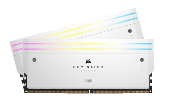 صورة كت رام CORSAIR DOMINATOR TITANIUM RGB سعة 48GB (2x24GB) DDR5 بسرعة 7200MT/s وتوقيت CL36 - أبيض