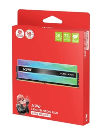صورة رام ADATA XPG LANCER NEON سعة 32GB [2x16GB] DDR5 بسرعة 6400MHz، CL32، 1.4V، فضي بإضاءة RGB