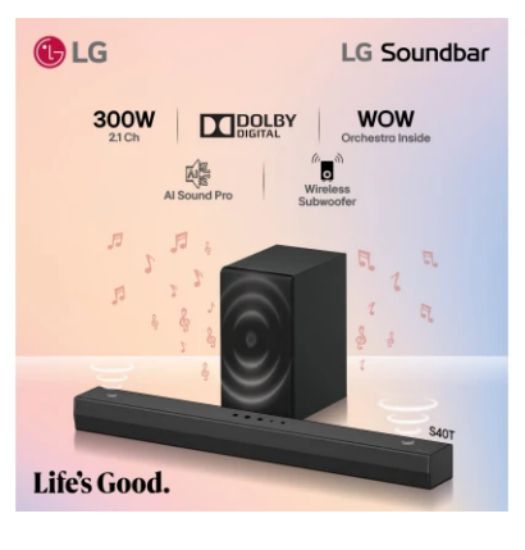 Picture of LG S40T 2.1 Channel 300W Soundbar with Wireless Subwoofer - Mirror Black
