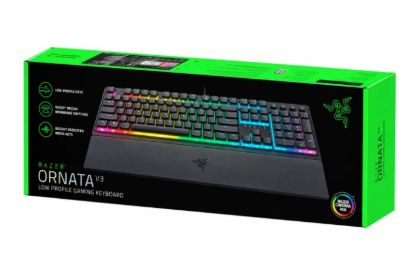 صورة كيبورد قيمنق Razer Ornata V3 بمفاتيح منخفضة الارتفاع ومفاتيح Mecha-Membrane، إضاءة RGB بـ 10 مناطق، مقاوم للسوائل مع مسند معصم مغناطيسي - عربي / إنجليزي