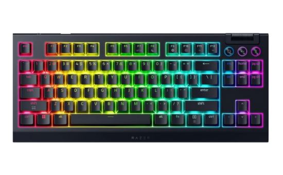 صورة كيبورد قيمنق Razer BlackWidow V4 Tenkeyless HyperSpeed بمفاتيح Orange Tactile قابلة للتبديل، لاسلكي، بلوتوث وHyperSpeed بمعدل 1000Hz، يدعم Snap Tap، تخطيط QWERTY أمريكي - أسود