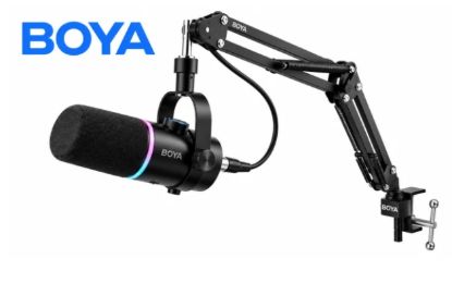 صورة ميكروفون BOYA CastMic S60B ديناميكي USB-C/XLR بإضاءة RGB مع ذراع بووم - أسود