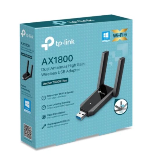 صورة محول واي فاي TP-Link Archer TX30U Plus USB WiFi 6 بسرعة 1800 ميجابت، هوائيات عالية الكسب، يدعم 5/2.4 جيجاهرتز USB 3.0، هوائيين عالي الكسب، حماية WPA3، يعمل على Win11/10 فقط