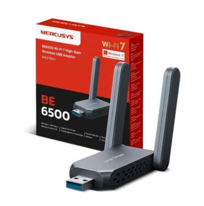 صورة محول واي فاي MERCUSYS MA37BEH BE6500 USB WiFi 7، ثلاثي النطاق، هوائيات عالية الكسب، تغطية واسعة، USB 3.0، حماية تشفير WPA3، يدعم MU-MIMO، لأنظمة Windows 10/11
