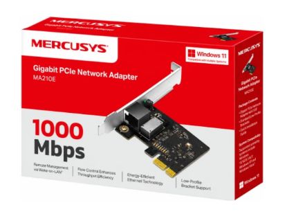 صورة كرت شبكة Mercusys MA210E PCIe جيجابت للكمبيوتر، يدعم Wake on LAN، إيثرنت موفر للطاقة، تحكم بالتدفق، متوافق مع Windows