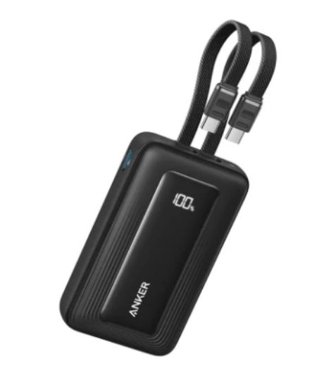 صورة باور بانك Anker Zolo A110L سعة 10000 مللي أمبير وقوة شحن 35 واط مع كيبلي USB-C مدمجين - أسود