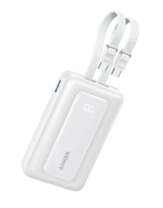 صورة باور بانك Anker Zolo A110L سعة 10000 مللي أمبير وقوة شحن 35 واط مع كيبلي USB-C مدمجين - أبيض